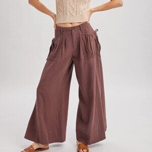 Drawstring Patch Pockets Wide Leg Pants MOCHA S-L